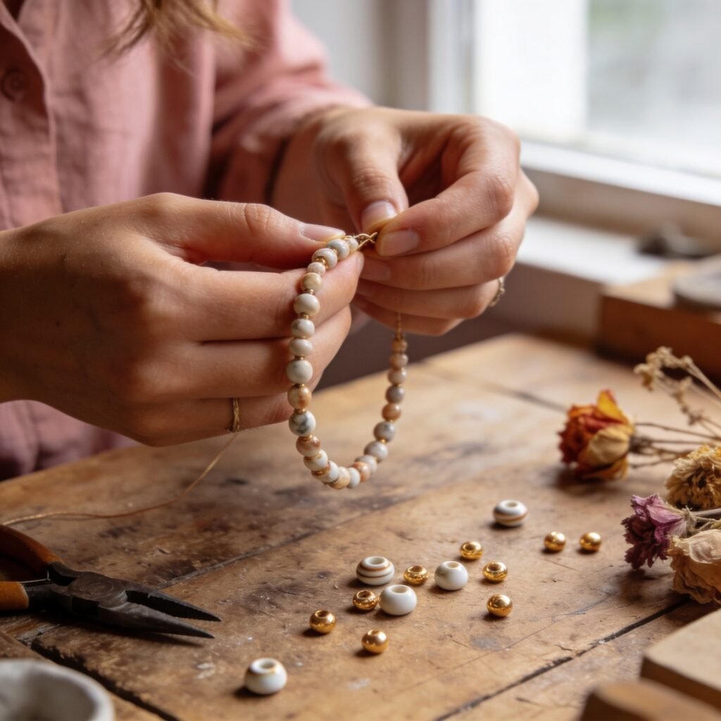 Ana a criar peças à mão no atelier