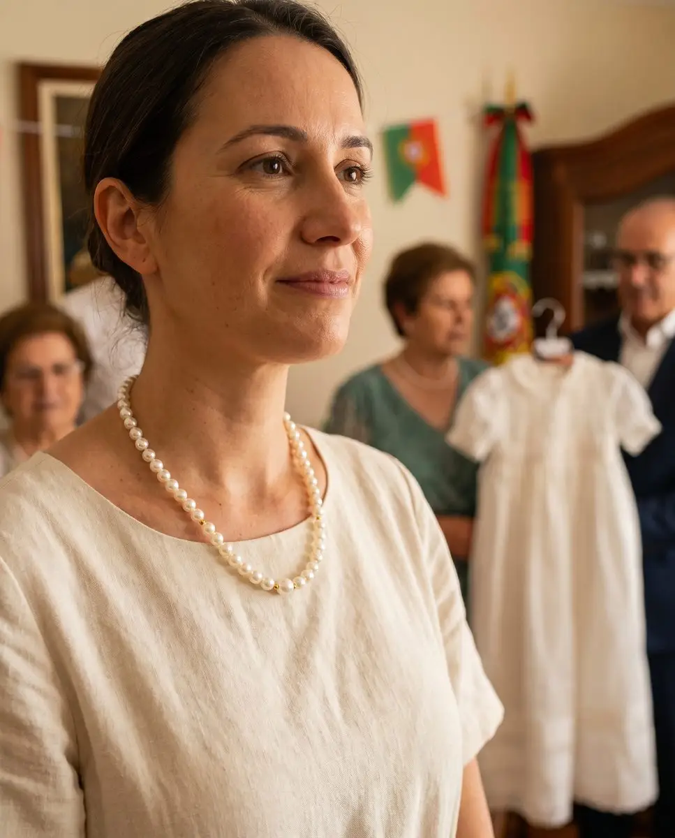 Colar Pérola & Ouro em uso — bijuteria artesanal Amor em Peças