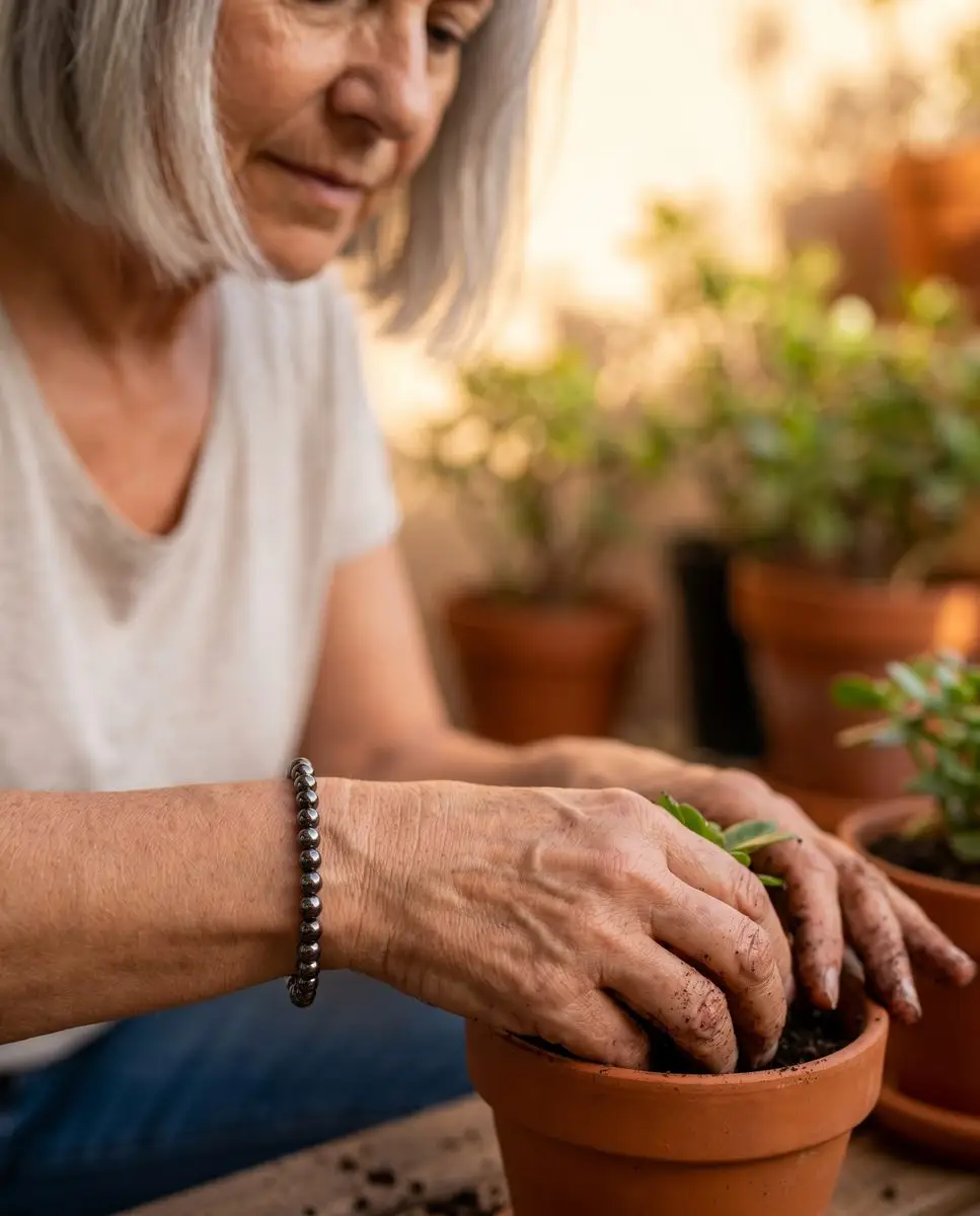 Pulseira Aço Fumado em uso — bijuteria artesanal Amor em Peças